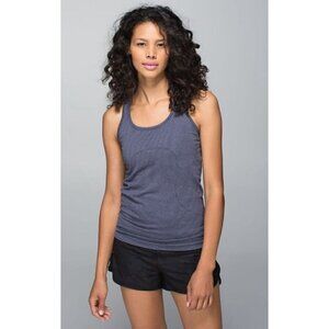 Lululemon Run Swiftly Tech Fitted Tank Top Heathered Cadet Blue Striped 8